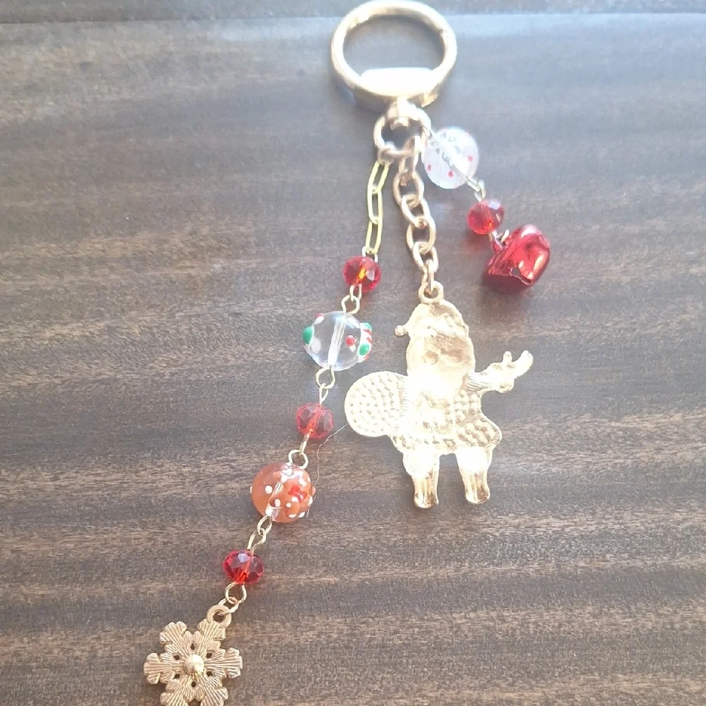 Holiday Santa and Snowflake Keychain Bag Charm